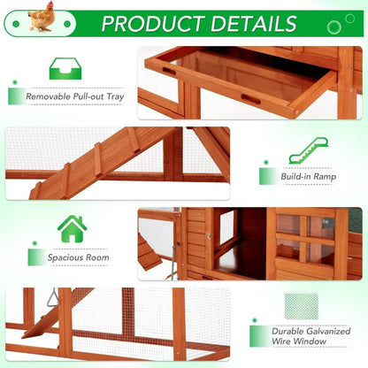 Chicken Coop for 10 Chickens with Run, Nesting Boxes,
