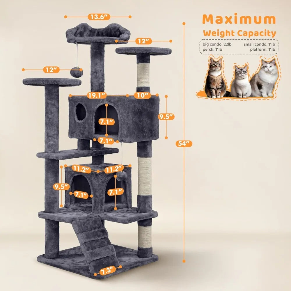 54in Cat Tree Tower with Kitten-Ear Perch