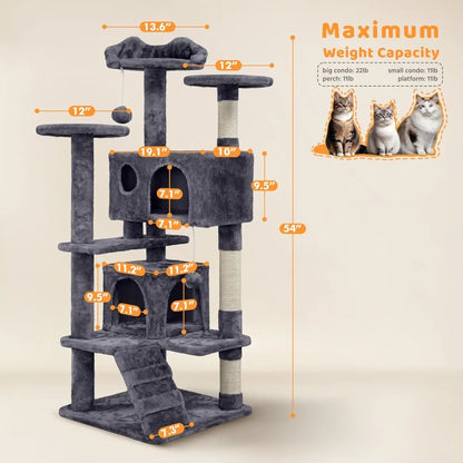 54in Cat Tree Tower with Kitten-Ear Perch
