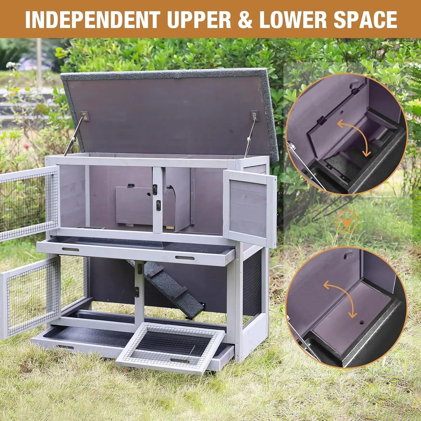 Rabbit Hutch Indoor Outdoor, Bunny Cage with Casters