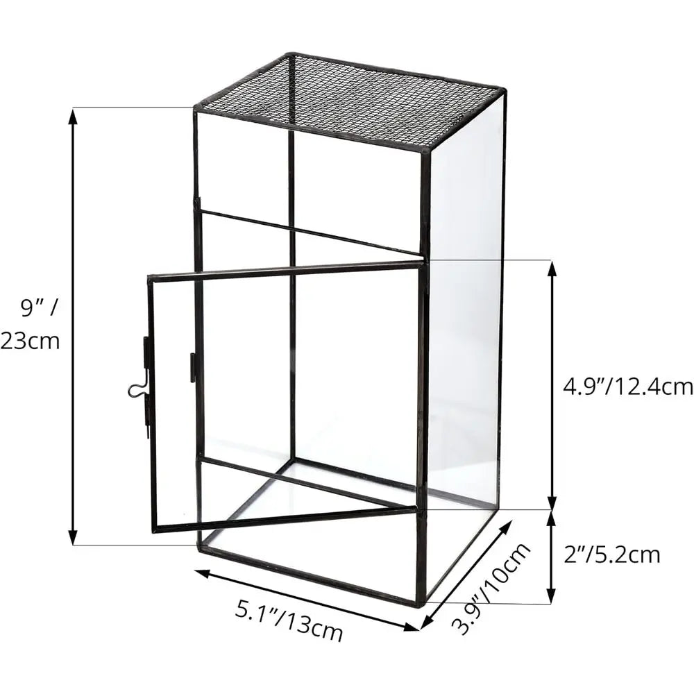 Black Glass Terrarium with Door and Mesh