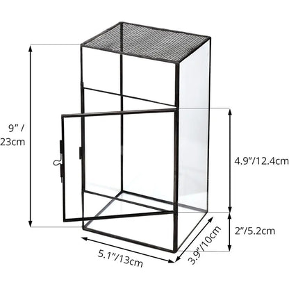 Black Glass Terrarium with Door and Mesh