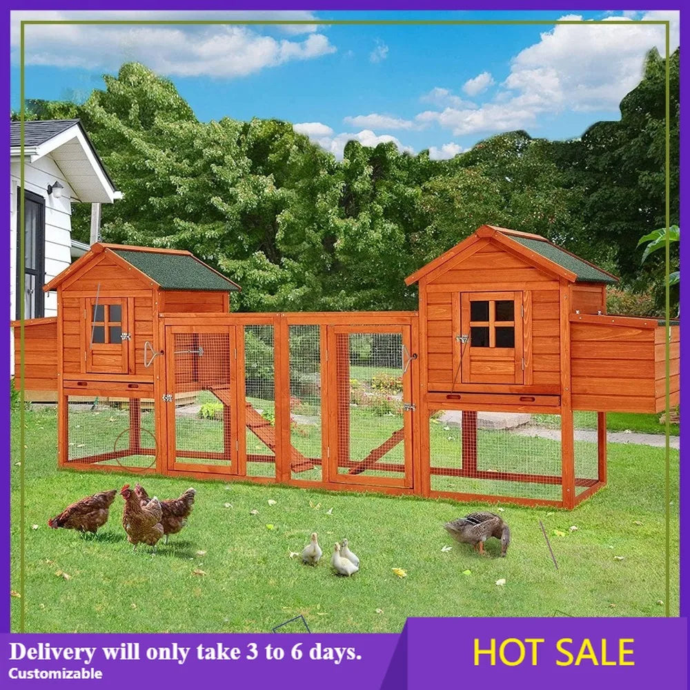 Chicken Coop for 10 Chickens with Run, Nesting Boxes,
