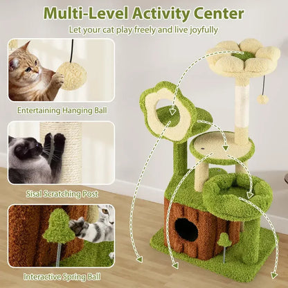 Cat Tree Multi-level Tower with Trunk Condo-Green