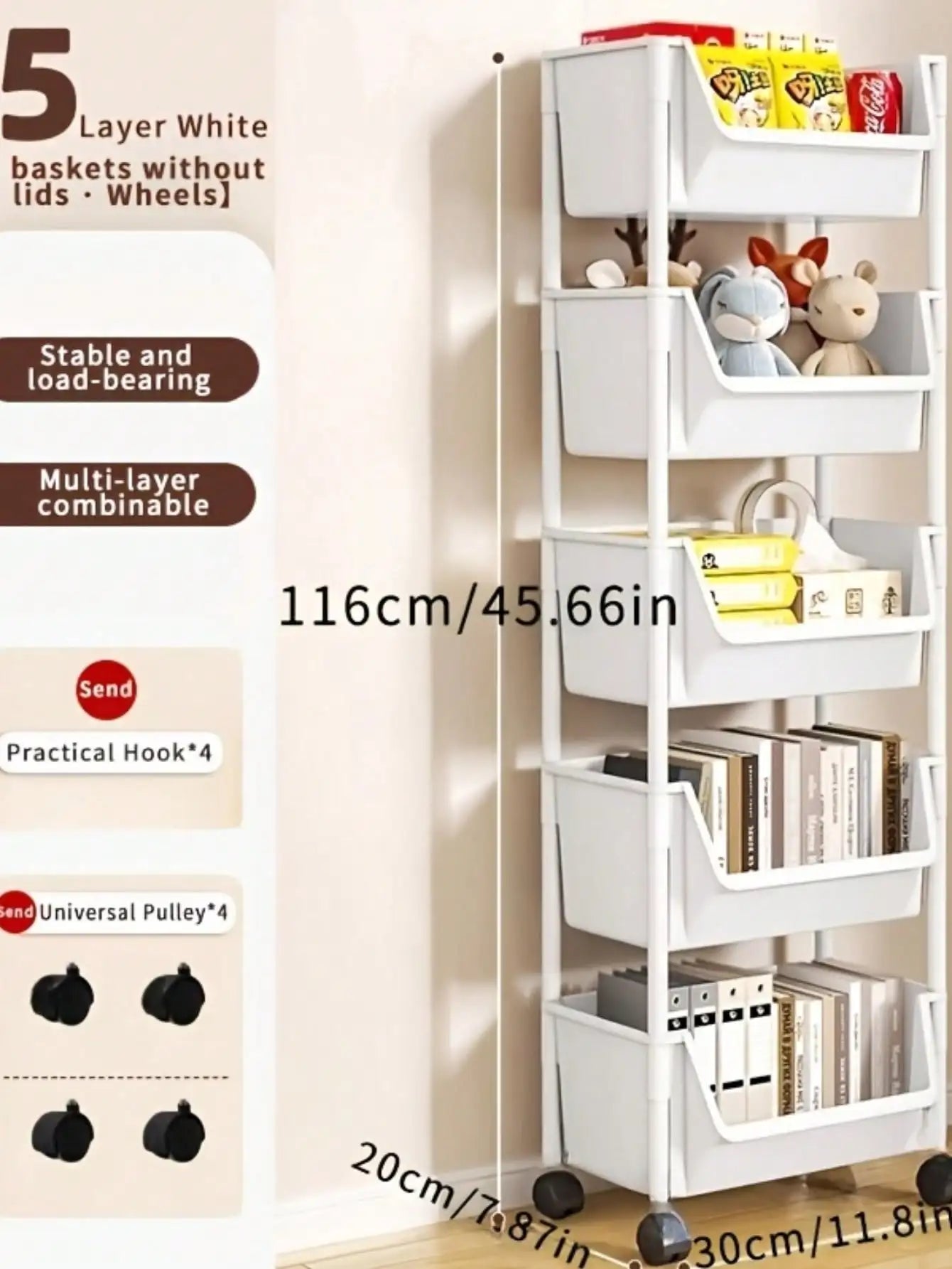 1 movable plastic storage cart, practical sorting rack