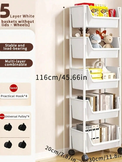 1 movable plastic storage cart, practical sorting rack