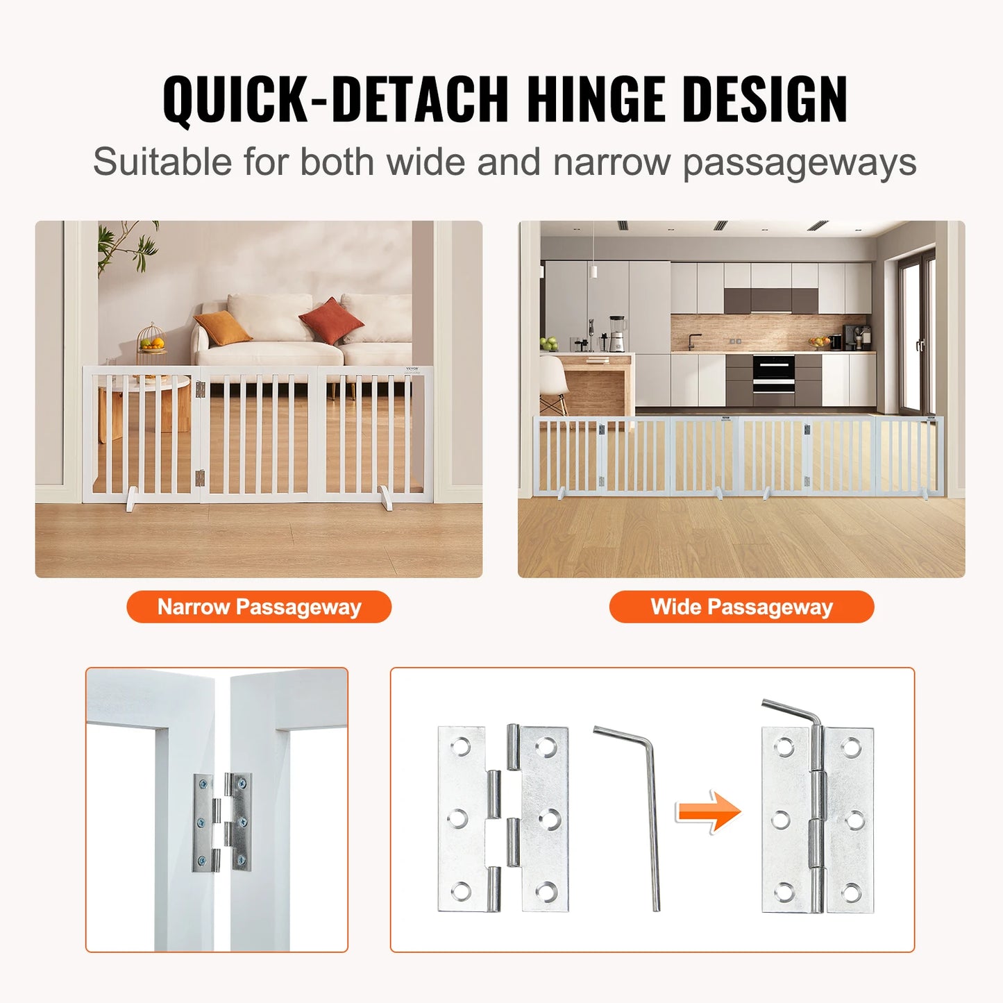 Free Standing Dog Gate 3 Panels Foldable