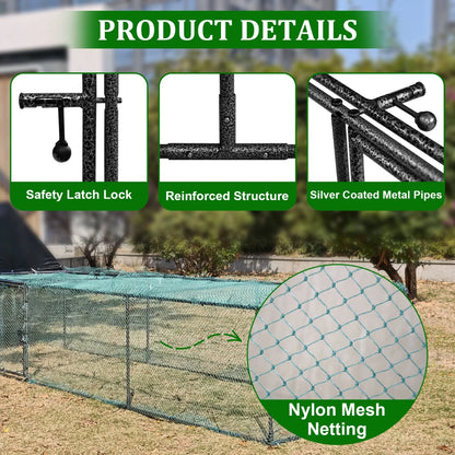 319cm Length Metal Chicken Coop, W/ Run, Netting, Cover