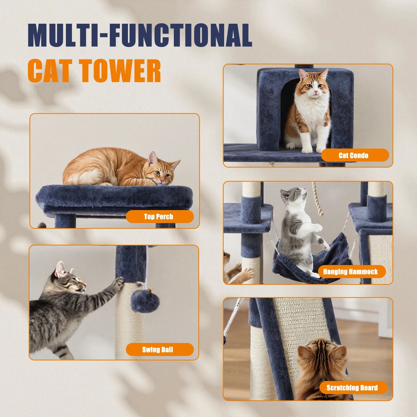 63In Cat Tree Tall Multi-Cat Climbing Tower for Pet