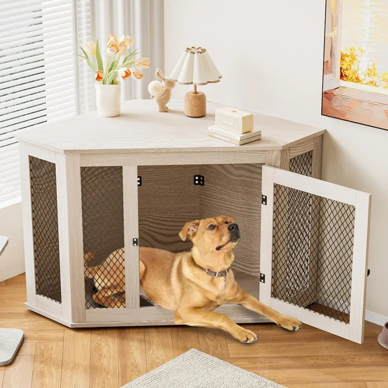 Corner Dog Crate Furniture,52 inch Decorative Pet Crate