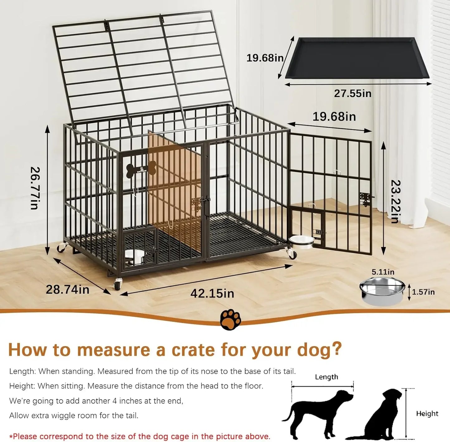 42 inch Heavy Duty Metal Dog Crate with Divider