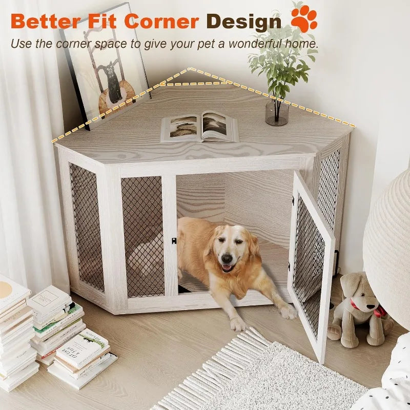 Corner Dog Crate Furniture,52 inch Decorative Pet Crate