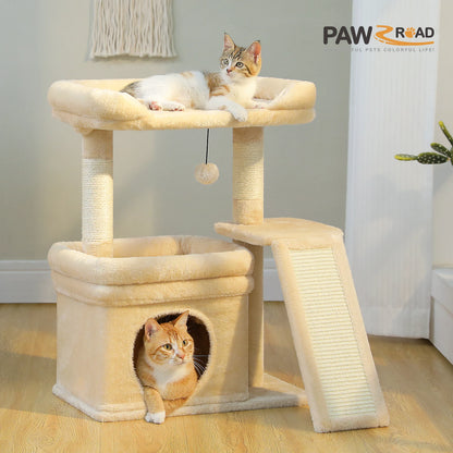 Small Cat Tree Tower Indoor, Sisal Scratching Post, Top Perch