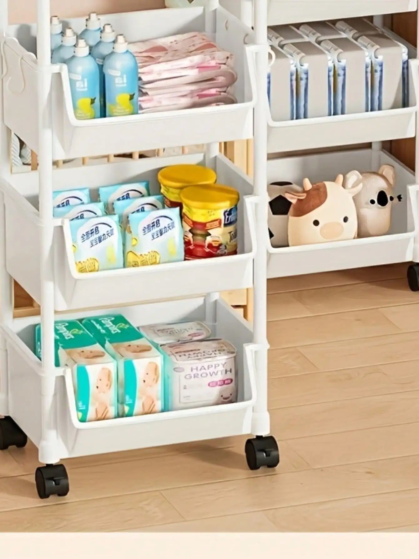 1 movable plastic storage cart, practical sorting rack
