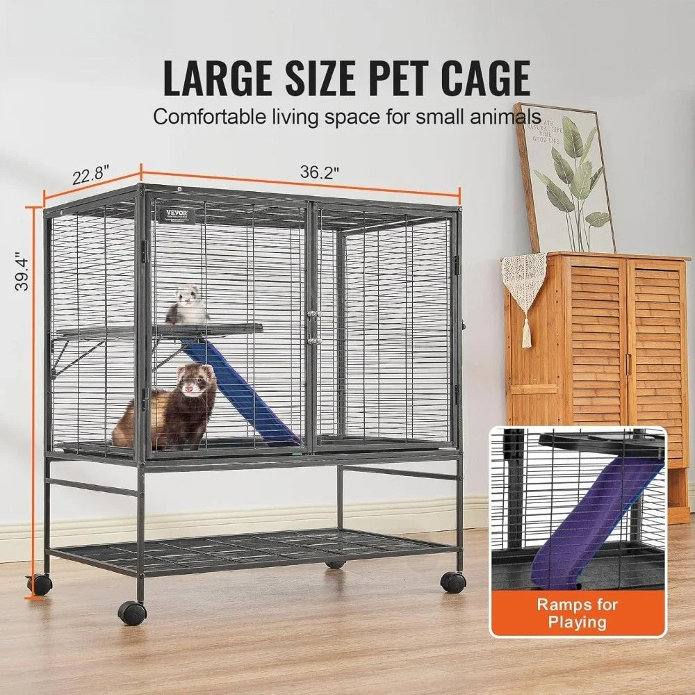 Rolling Metal Small Animal Cage with Ramps & Tray