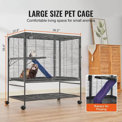 Rolling Metal Small Animal Cage with Ramps & Tray