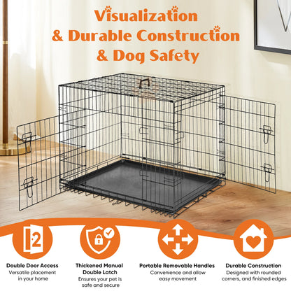 36/42/48 Inch Double Door Folding Metal Wire Dog Cage