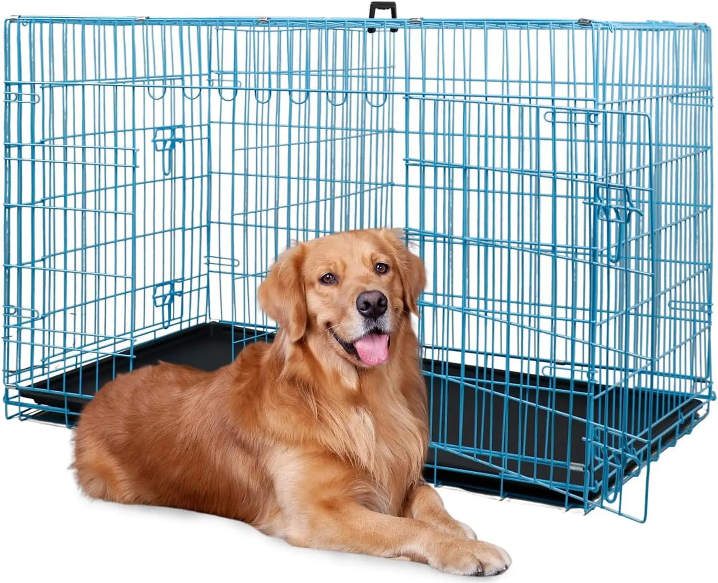 48" Black Foldable Metal Dog Kennel Double Doors