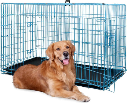 48" Black Foldable Metal Dog Kennel Double Doors