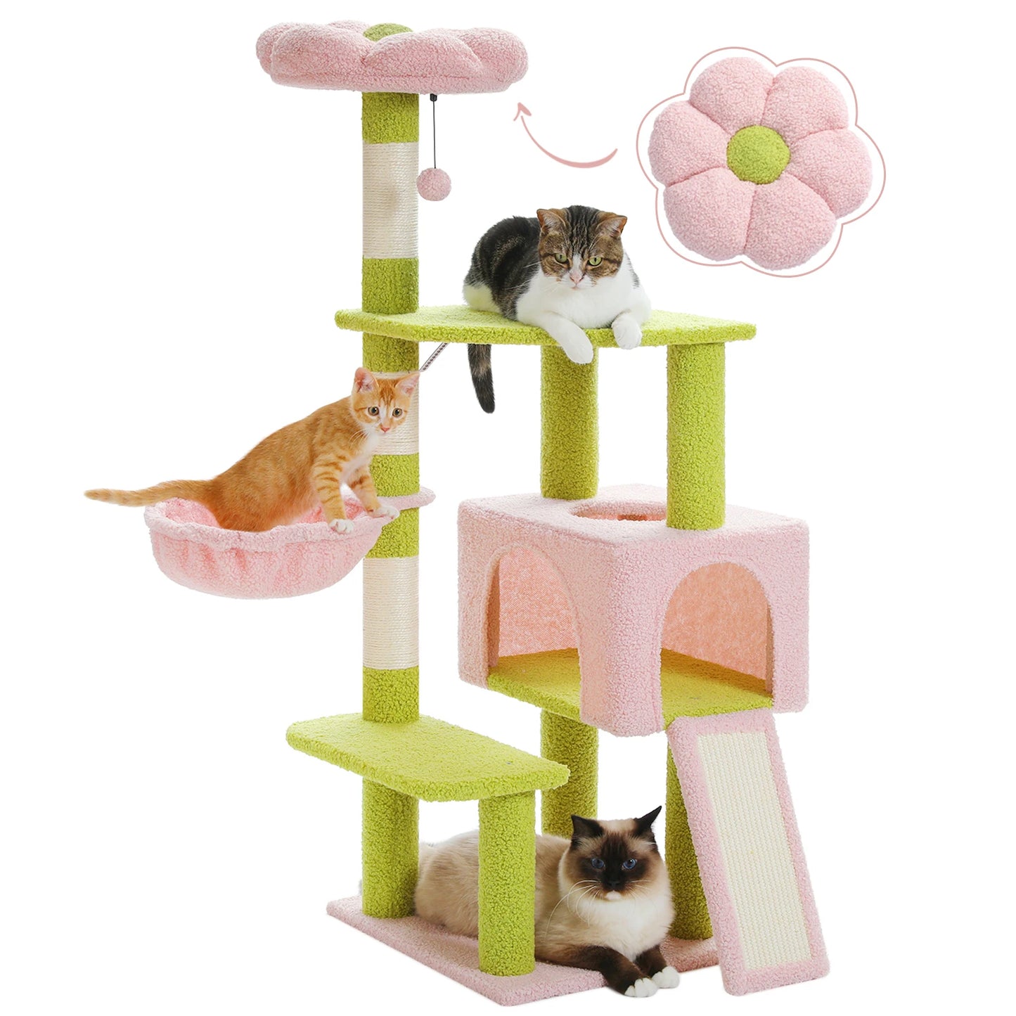 Cat Tree Tower with, Hammock, Ramp, Perch, Condo