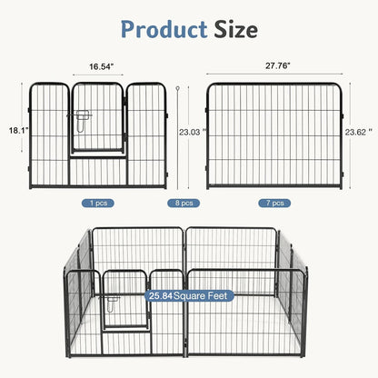 Metal 8 Panels Dog Playpen Fence 24 Inch to 32 Inch