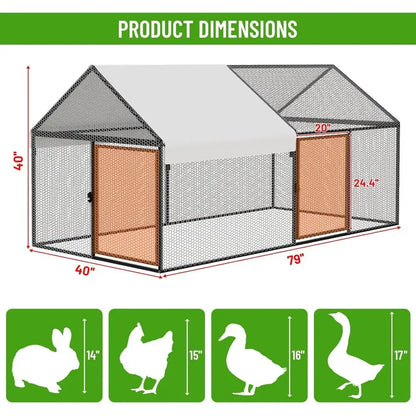 Portable Walk-in Chicken Coop, 79x40x40 inches