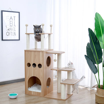 Cat Tree Wood Tower, Scratching Posts, Condo, Hammock, Perch