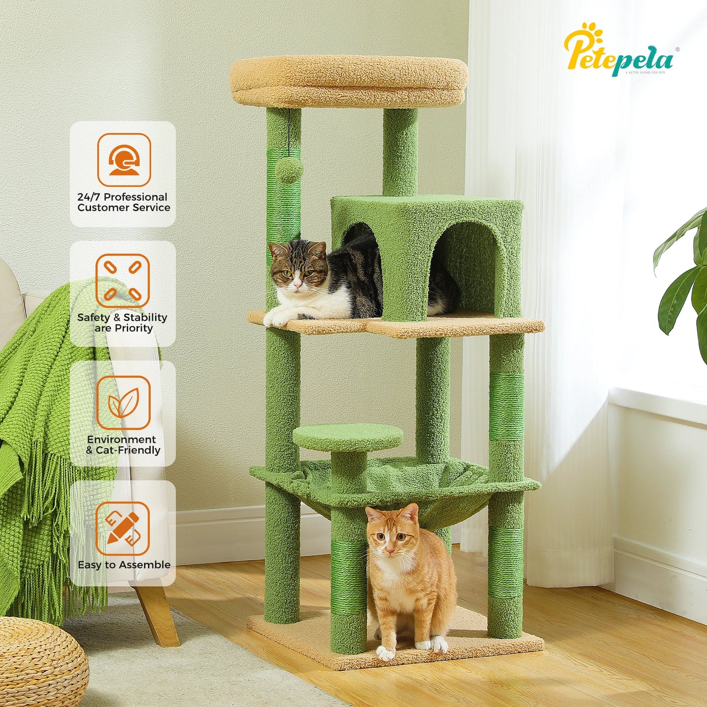 5-Level Cat Tower Tree, w/Hammock, w/Condo, w/Perch