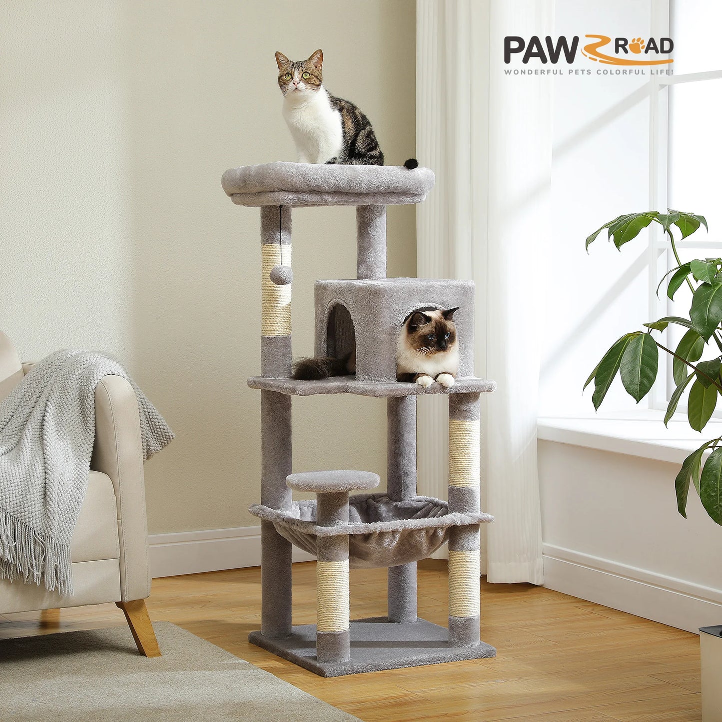 5-Level Cat Tower Tree, w/Hammock, w/Condo, w/Perch