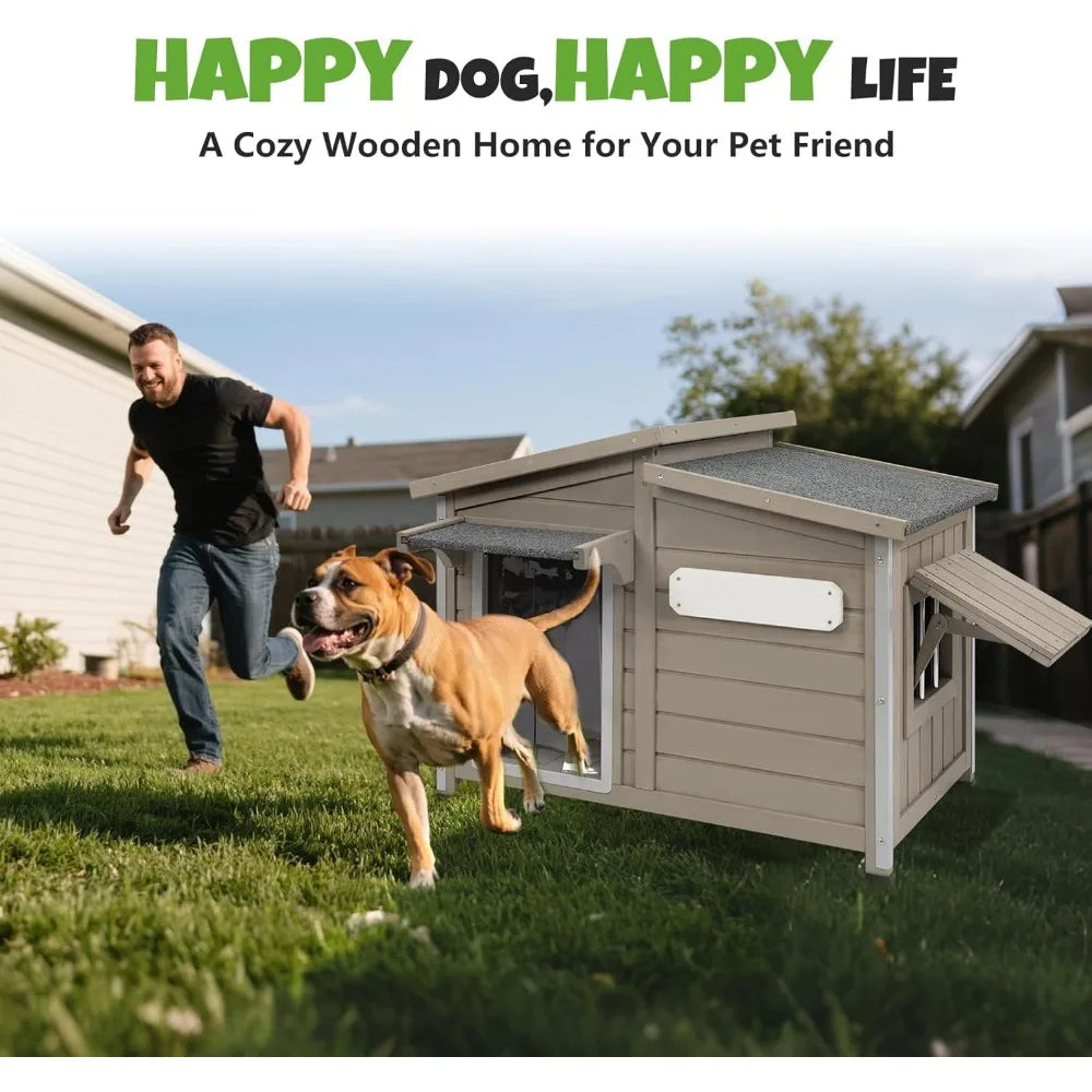 Large Outdoor Wooden Dog House, Weatherproof