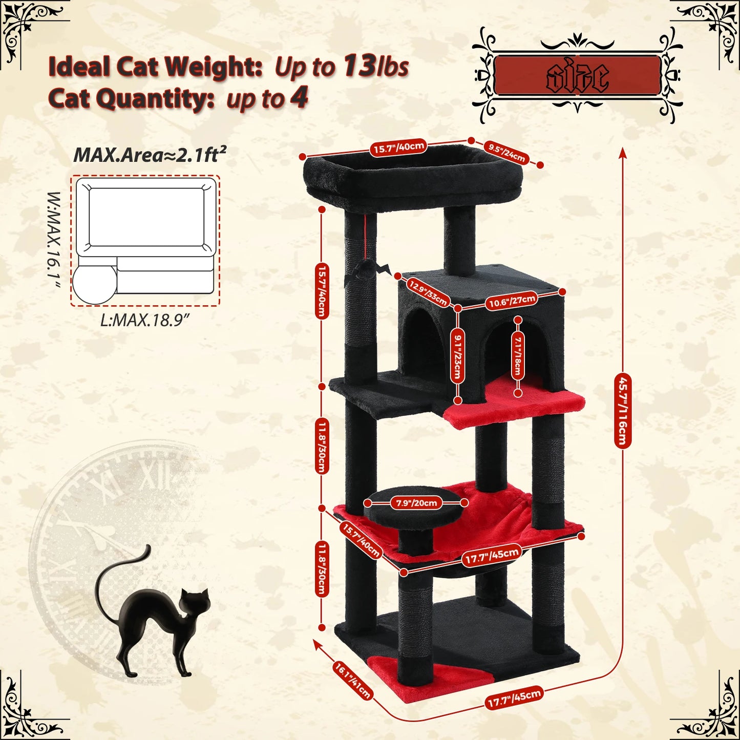 Gothic Cat Tree Tower for Indoor Cats