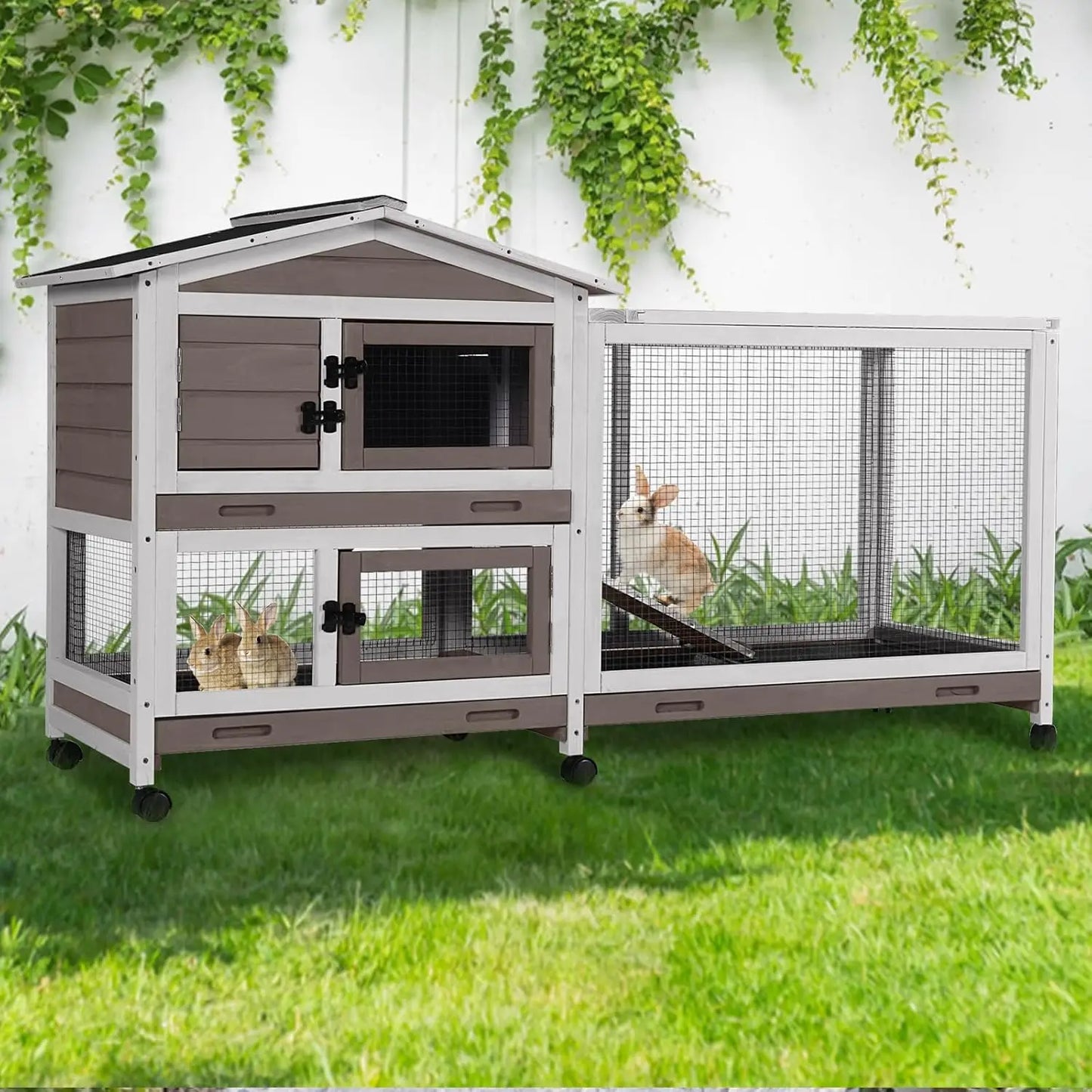 2-Story 62" Rabbit Hutch w/ Metal Frame Indoor/Outdoor