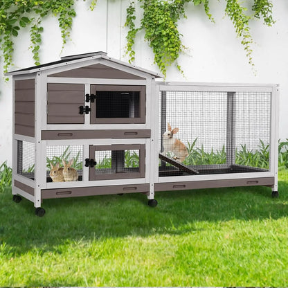 2-Story 62" Rabbit Hutch w/ Metal Frame Indoor/Outdoor