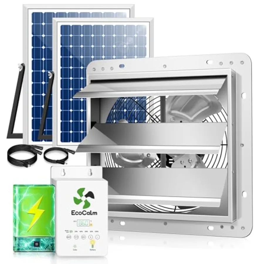 Solar Exhaust Fan for Greenhouse with Battery and Adjustable Thermostat
