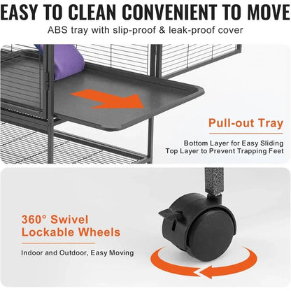 Rolling Metal Small Animal Cage with Ramps & Tray