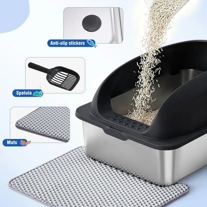 Stainless 24IN Steel Cat Litter Box with Lid Large Cat