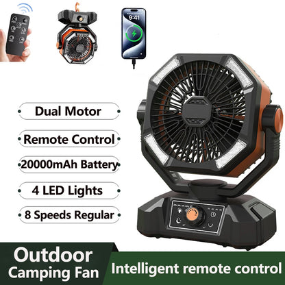 Camping Fan with 4 LED Lantern 8 Speeds