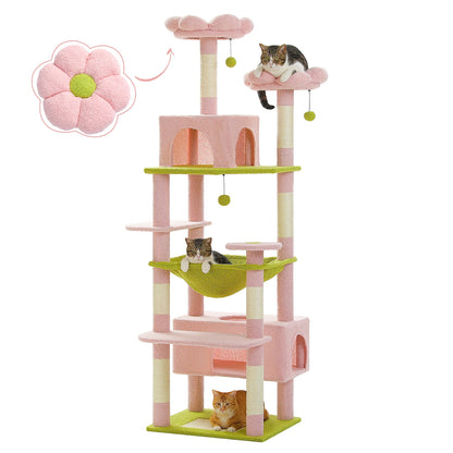 Cat Tree Tower W/ Scratching Posts& Hammock, Condo, Perch, Dangling Balls
