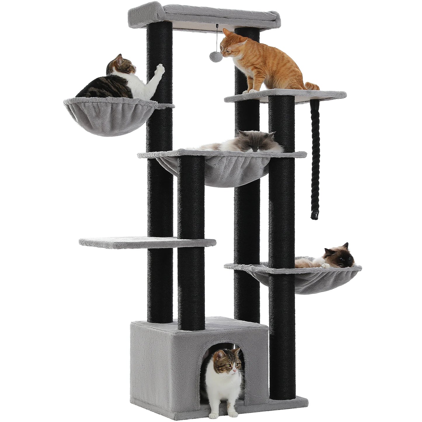 Large Cat Tree Tower for Big Cats w/Hammock, Perch