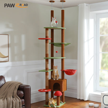 Cat Tree tower Height Adjustable Wooden with Hammock