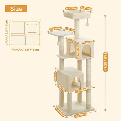 Cat Tree Tower with 2 Condos, Scratching Posts, Perch
