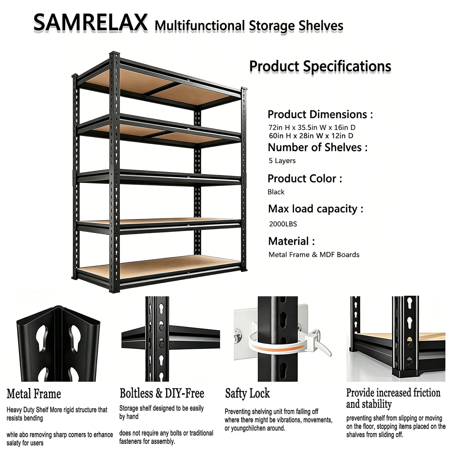Garage Shelving 5 Tier Storage Shelves Heavy Duty