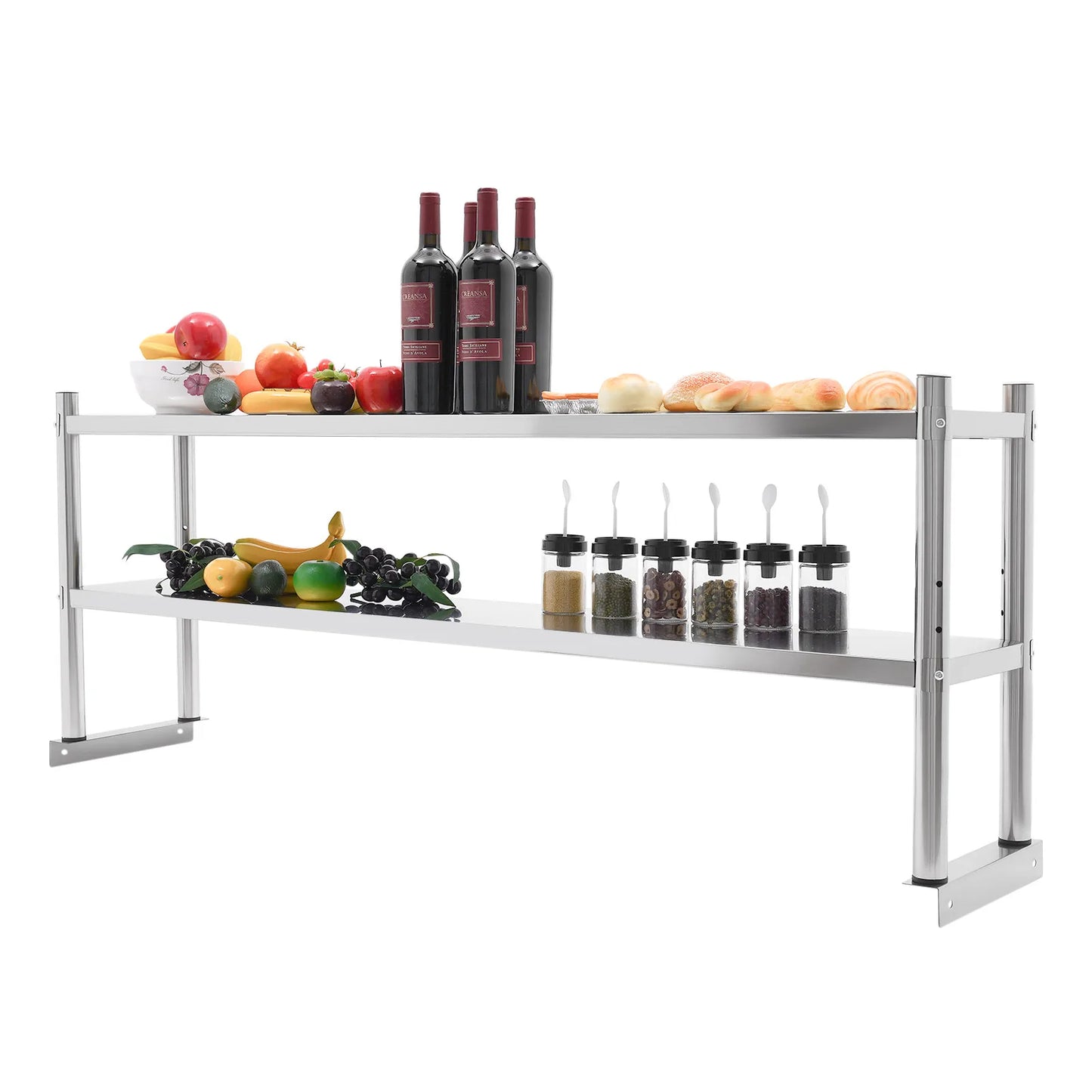 Stainless Steel Shelving, 2 Tier Adjustable 60.2*15.7*3.5in