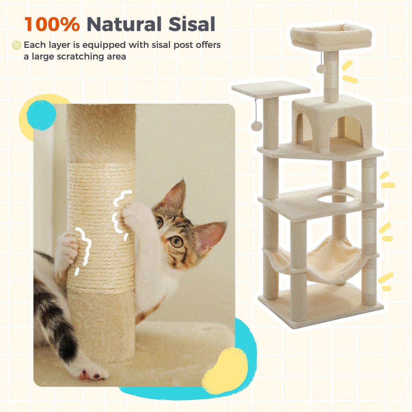 Cat Tree Tower with Private Condo, Top Perches