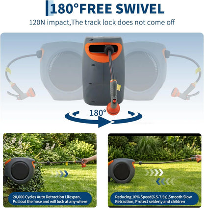 65FT/100FT Retractable Garden Hose Reel, 1/2"