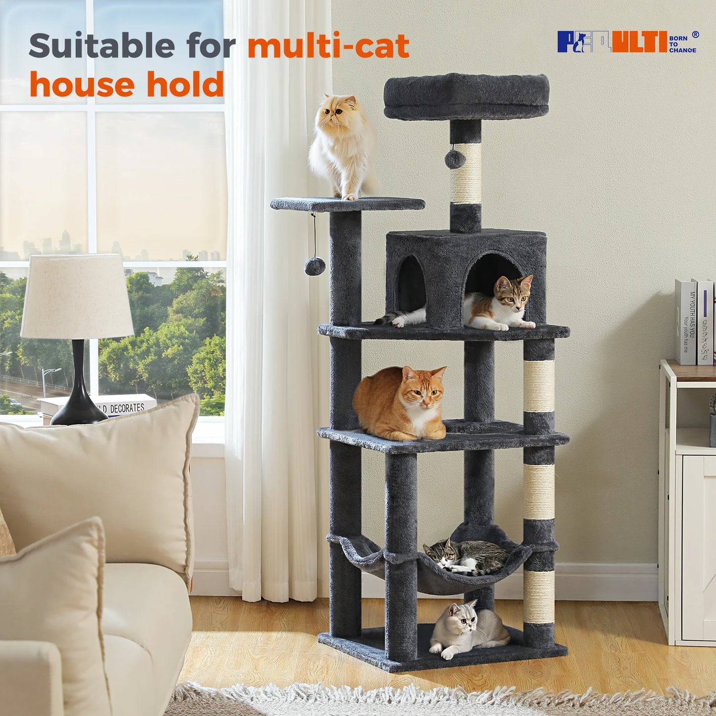Cat Tree Tower with Private Condo, Top Perches