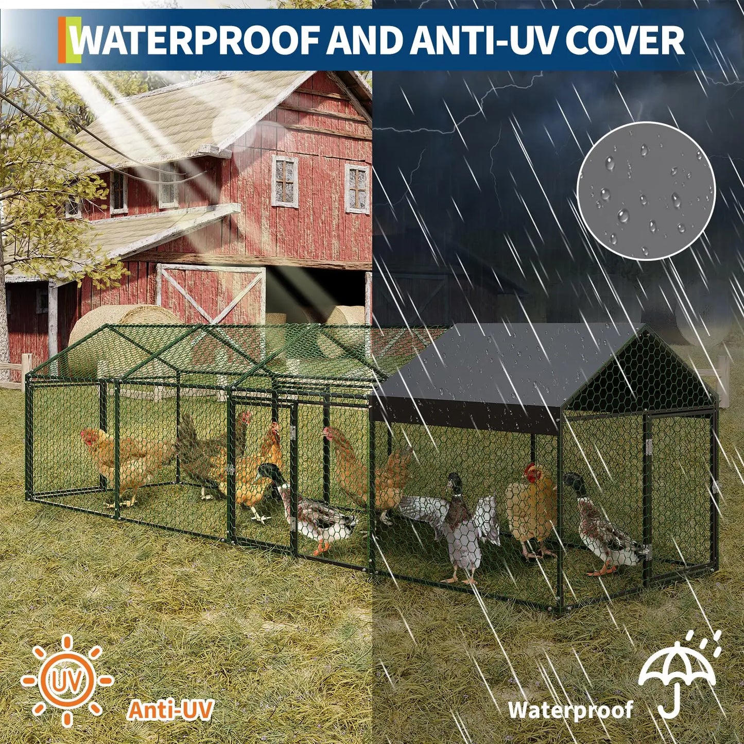 Metal Chicken Coop Heavy Duty Walk-in Chicken Runs