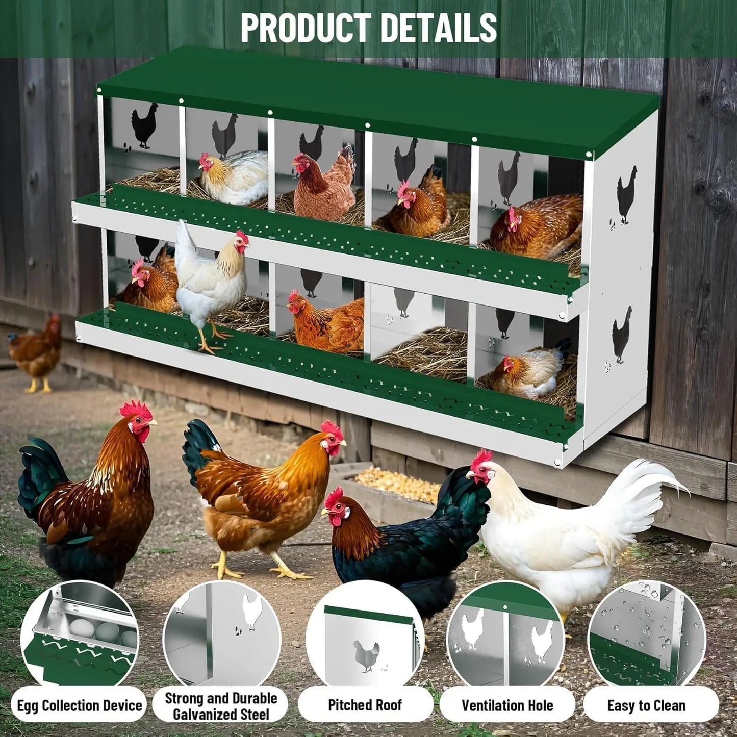 Chicken Nesting Boxes Heavy-Duty Galvanized Steel