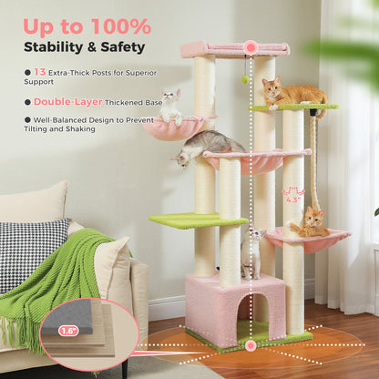 Large Cat Tree Tower for Big Cats w/Hammock, Perch