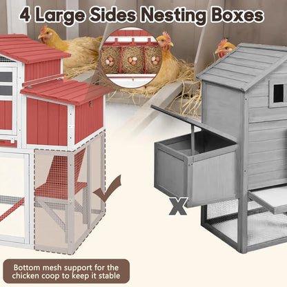 Wooden Chicken Coop 4 Nest Box Waterproof Roof